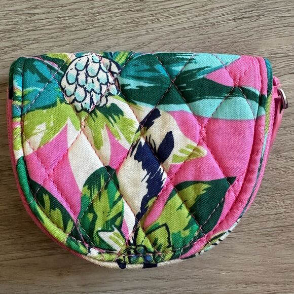 Vera Bradley Tropical Paradise Pink Botanical Pattern Coin Purse Zip Pouch - Picture 2 of 7